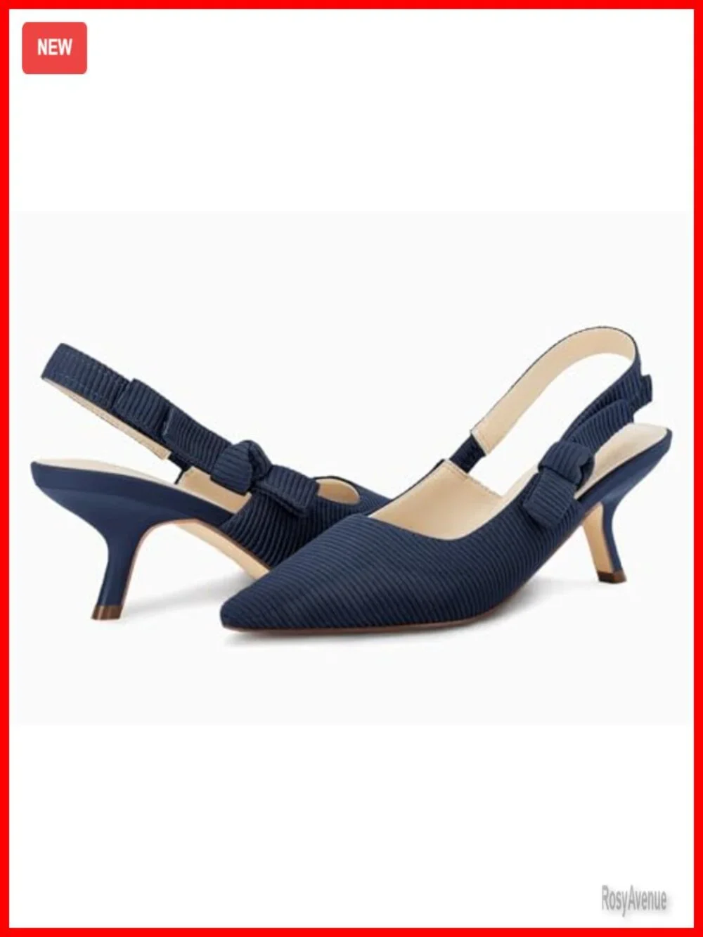 Women's Slingback Kitten Heels Closed Pointed Toe Bowknot Knitted Slip On Work
